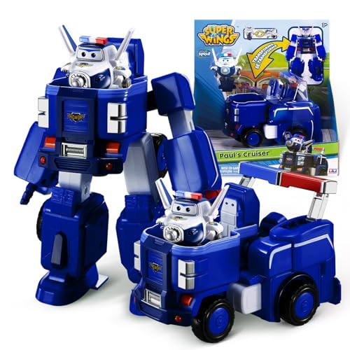 SUPER WINGS – VERWANDELBARES ROBOTERFAHRZEUG "PAUL’S CRUISER" 18 cm + 1 FIGUR 5 cm – Wagen und Spielflugzeug Transform-a-Bots aus der Zeichentrickserie – Spielzeug für Kinder ab 3 Jahren von Super Wings