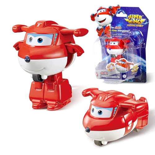 Super Wing Transformer Spielzeug Jett, 2 in 1 Action Figur, 5 cm großes Flugzeug-Roboter-Spielzeug, Transformer-Spielzeug für Jungen und Mädchen ab 3 Jahren, Red von Super Wings