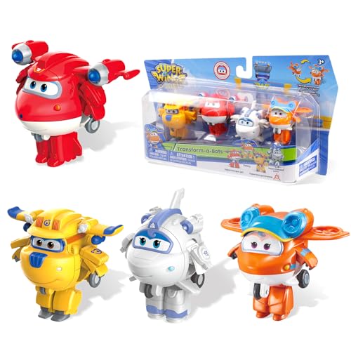 Super Wings 2“ Verwandlungsspielzeug 4er Pack, Supercharged Jett, Donnie, Astra, Sunny, Flugzeug Spielzeug Fahrzeug Mini Figuren, Transformer Spielzeug für 3 4 5 6 7 8 jährige Jungen und Mädchen von Super Wings