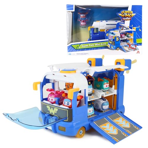 Super Wings 2-in-1 Super Pets Mini Base mit Super Pet Jett & Dizzy, Spielzeug für 3 4 5 6 7 8 9 10 Year Old Boy Girl, Blau von Super Wings