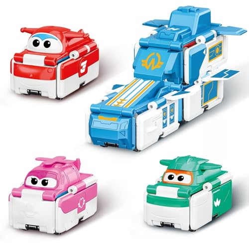 Super Wings 3-in-1 Transformer-Basis und umkehrbare Autos.. Transformer Spielzeug für Jungen und Mädchen ab 3 Jahren, Taschenformat, blau von Super Wings