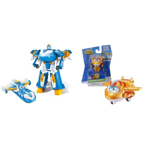 Super Wings 3-in-1 World Aircraft Transforming Robot mit Licht- und Soundeffekten & EU750031 Bots, Golden Character Transforming Toys for 3 4 5 6 7 Years Old Boys Girls, Gold, 2' von Super Wings