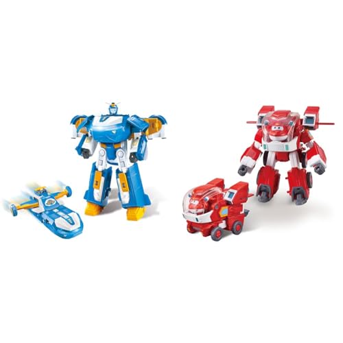 Super Wings 3-in-1 World Aircraft Transforming Robot mit Licht- und Soundeffekten & EU750321 Robot Suit with Mini Jett Transforming Figure Plane Vehicle Playset Toys von Super Wings