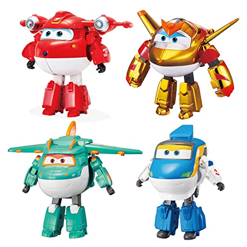 Super Wings 5" Transforming Character 4 Pack | Supercharged Jett, Golden Boy, Tony und Tino, Spielzeug für 3+ Jahre alte Jungen und Mädchen, Mehrfarbig von Super Wings