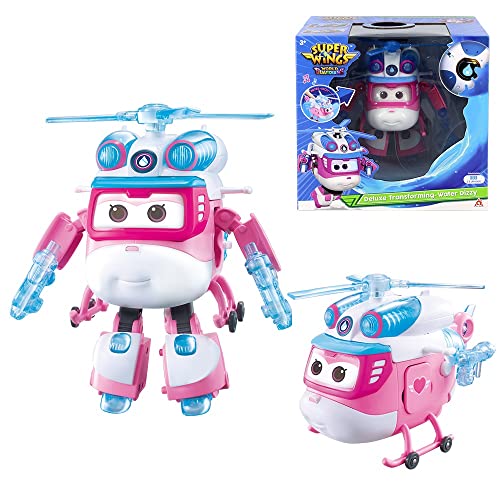 Super Wings Transforming Flugzeug Dizzy, ca. 21 cm große, Verwandelndes Flugzeug-Roboter-Spielzeug mit Licht und Geräuschen für Kinder ab 3 Jahren Jungen Mädchen, Rosa von Super Wings