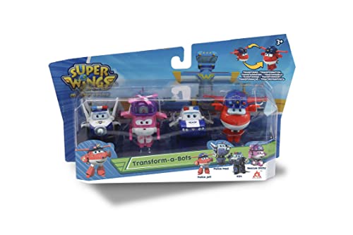 Super Wings EU720040F Jett, Police Paul, Kim & Rescue Dizzy Transform-A-Bots 4 Pack Toy, Multi, 2' von Super Wings