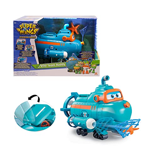 Super Wings EU730809 - Transformations-Fahrzeug Wild Team Buddy, ca. 22 cm große Spiel-Figur für Kinder, verwandelbares Bade- und Wasserspielzeug mit Funktionen, wasserdicht von Super Wings