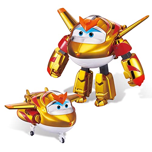 Super Wings EU750231 - Transformations-Flugzeug Golden Boy, ca. 20,5 cm große Spiel-Figur für Kinder, verwandelbares Spielzeug-Flugzeug und Roboterfigur von Super Wings