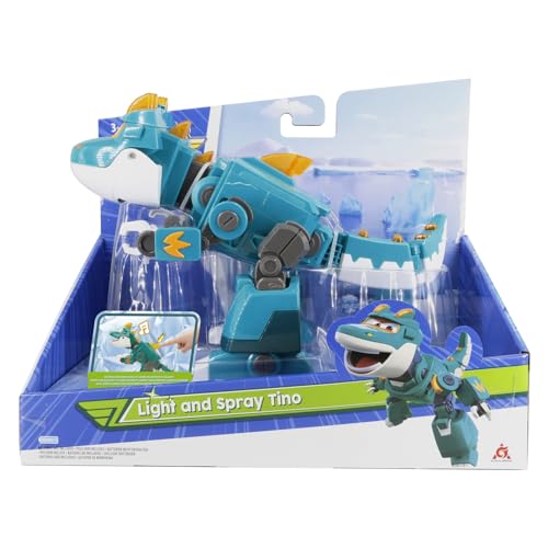 Super Wings EU760437 - Light and Spray Tino, ca. 23 cm große Dino-Figur mit Licht- und Soundeffekten, inkl. Spray-Funktion, für Kinder ab 3 Jahren von Super Wings