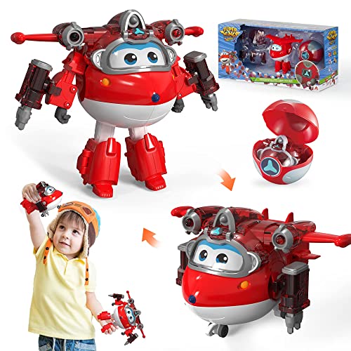 Super Wings EU760963 - Transforming Jett & Steel Power Ball, ca. 12,7 cm große verwandelbare Spiel-Figur mit 1 Superball und Zubehör, für Kinder ab 3 Jahren, Red von Super Wings