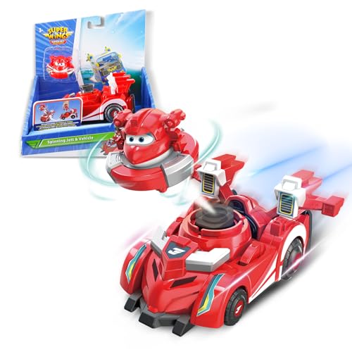 Super Wings EU770310 - Spinning Jett & Vehicle, ca. 14 cm großes Super-Fahrzeug mit 2 Modi, inkl. Mini-Jett als Kreisel zum abschießen, für Kinder ab 3 Jahren von Super Wings