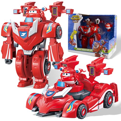 Super Wings EU770351 - Super Robot Suit Jett, ca. 18 cm große verwandelbare Spiel-Figur, 2-in-1 Roboter Anzug und Super Auto, für Kinder ab 3 Jahren, Red von Super Wings