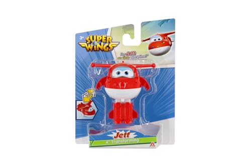 Super Wings EU780621 - Transformations-Flugzeug Jett in Weiß-Rot, ca. 12 cm große Spielfigur für Kinder, verwandelbares Spielzeug-Flugzeug und Roboterfigur von Super Wings