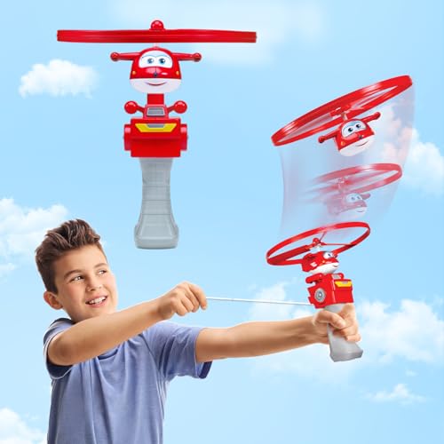 Super Wings Fliegendes Spielzeug, Jett Fliegendes Spielzeug für Kinder, Draußen Spaß Flying Disc Launcher Spielzeug, Flugzeug Draußen Fliegen Spielzeug für Kinder Jungen Mädchen 3 4 5 6 7 8 Jahre alt von Super Wings