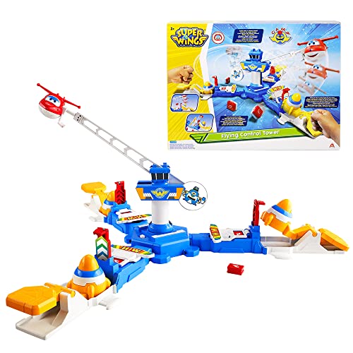 Super Wings Flying Control Tower Playset mit fliegenden Mini Jett Figur Spielzeug für 3 4 5 6 7 8 Jahre alte Jungen Mädchen, Tisch Familie Spiele Geschenke für Kinder, Grüne von Super Wings