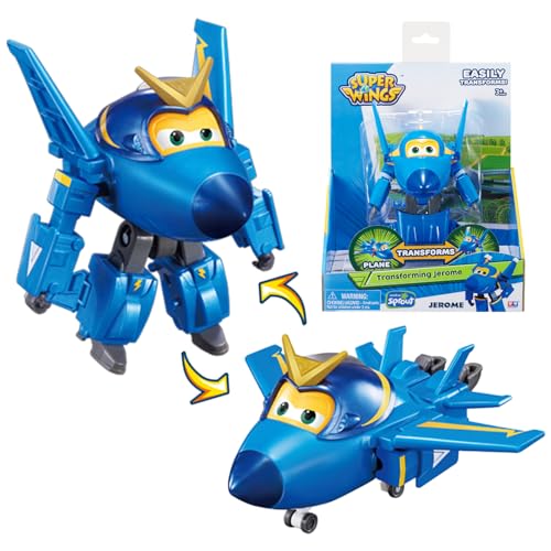 Super Wings Jerome Flugzeug, umwandelbares Spielzeug und Roboterfigur, Cartoon-Spielzeug für Kinder von 3 bis 8 Jahren, Jungen, Mädchen – 12 cm, Blau von Super Wings