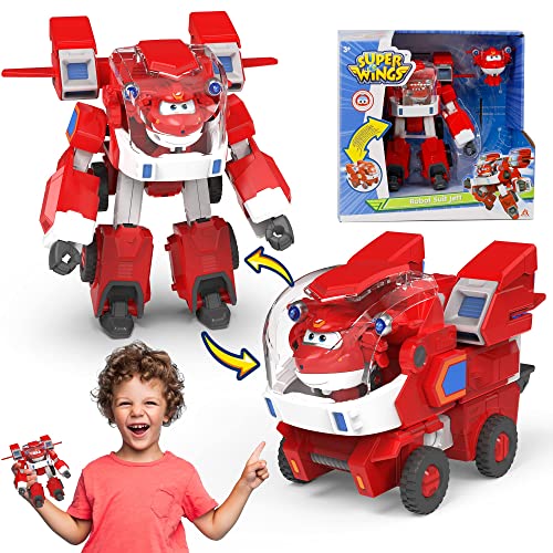 Super Wings Robot Toys - Jett Transformers Toy Cars Toy Trucks Avec Mini Jet Avion Jouets Pour Enfants 3 4 5 Ans, Red von Super Wings