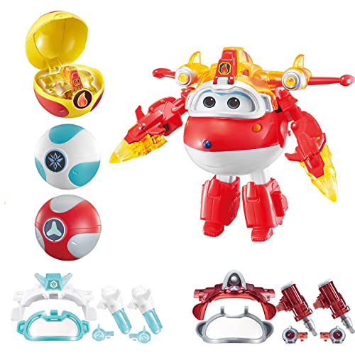 Super Wings Transforming Flugzeug Iron Jett, ca. 12,7 cm große,mit Ball, Verwandelbares Spielzeug-Flugzeug und Roboterfigur, Kinderspielzeug für Kinder ab 3 Jahren Jungen Mädchen, Rot von Super Wings