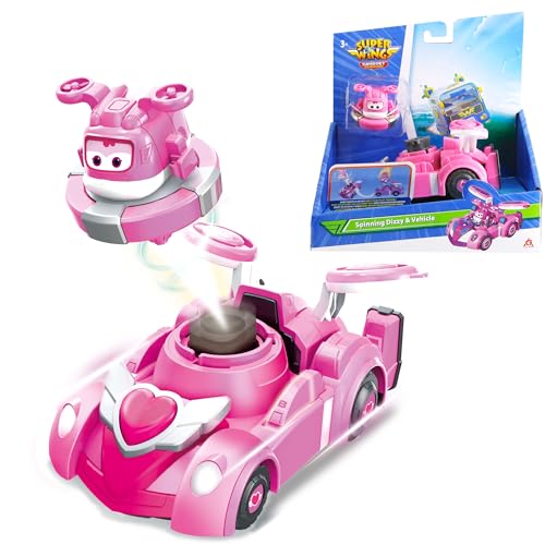 Super Wings Spinning Dizzy & Fahrzeug, 2-in-1 Spinning oder Fahrzeug-Modus Drücken Sie die Taste Pop Out Battle Spielzeug für 3 4 5 6 7 8 Jahre alt Kinder Geschenk von AlphaToys