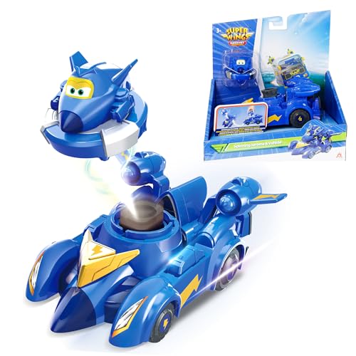 Super Wings Spinning Jerome & Fahrzeug, 2-in-1 Spinning oder Fahrzeug-Modus Drücken Sie die Taste Pop Out Battle Spielzeug für 3 4 5 6 7 8 Jahre alt Kinder Geschenk von AlphaToys