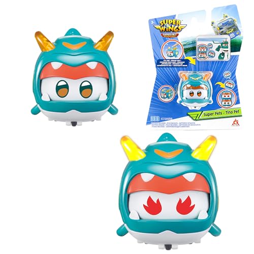 Super Wings Super Tino Pet 2 inch, mit schaltbarem Gesichtsausdruck, mit Blitzeffekt, tragbar, Jungen und Mädchen Spielzeug für 3 4 5 6 7 8 Jahre alt, grün von Super Wings