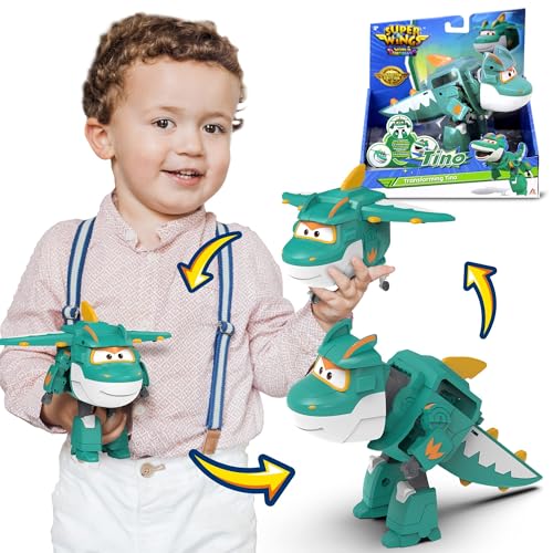 Super Wings Tino Dinosaur 5' Transforming Character Easy Transformation Preschool Kids Gift Toys for 3+ Year Old Boy Girl, Green von Super Wings