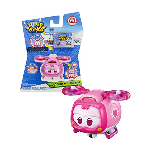 Super Wings EU750414 - Transformations-Flugzeugwelpe Super Pet Dizzy, ca. 15,4 cm große Spiel-Figur für Kinder, Spielzeug-Flugzeug mit Bewegungs- und Leuchtfunktion von Super Wings