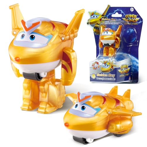 Super Wings Transformations-Flugzeug Golden Boy, ca. 5 cm große verwandelbare Spiel-Figur, Spielzeug-Flugzeug und Roboterfigur für 3+ Jahre Alten Jungen Mädchen von Super Wings