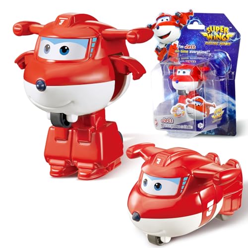 Super Wing Transformer Spielzeug Jett, 2 in 1 Action Figur, 5 cm großes Flugzeug-Roboter-Spielzeug, Transformer-Spielzeug für Jungen und Mädchen ab 3 Jahren, Red von Super Wings