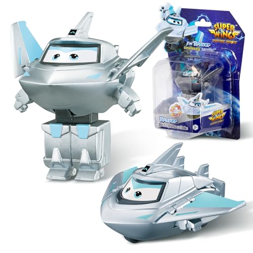 Super Wing Transformer Spielzeug Traver, 2 in 1 Action Figur, 5 cm großes Flugzeug-Roboter-Spielzeug, Transformer-Spielzeug für Jungen und Mädchen ab 3 Jahren, Silver von Super Wings