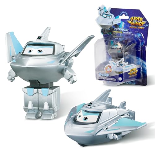 Super Wing Transformer Spielzeug Traver, 2 in 1 Action Figur, 5 cm großes Flugzeug-Roboter-Spielzeug, Transformer-Spielzeug für Jungen und Mädchen ab 3 Jahren, Silver von Super Wings