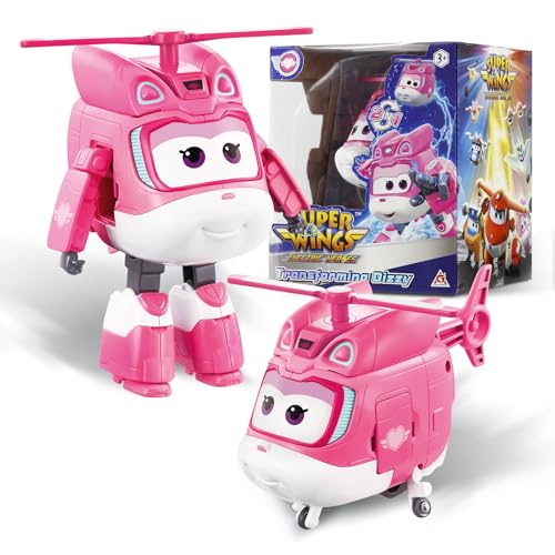 Super Wings Transformations-Flugzeug Supercharged Dizzy, ca. 12,7 cm große Spiel-Figur für Kinder, Spielzeug-Flugzeug und Roboterfigur für 3+ Jahre Alten Jungen Mädchen, Pink von Super Wings