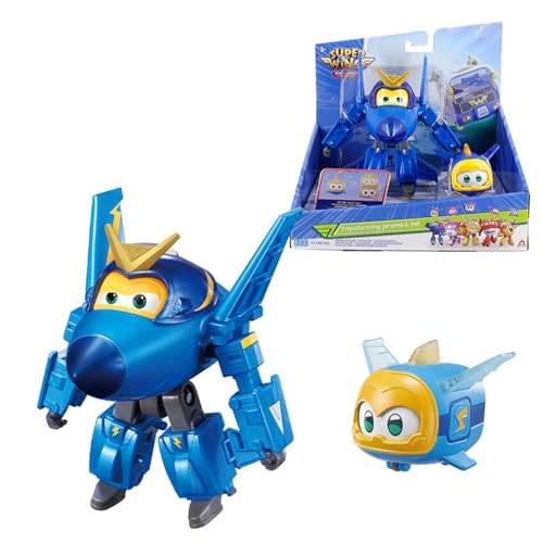 Super Wings Transforming Flugzeug Jerome & Pet, ca. 12 cm große verwandelbare Spiel-Figur mit ca. 4,3 cm großem Haustier, Spielzeug für Jungen und Mädchen im Alter von 3 4 5 6 7 8 von Super Wings