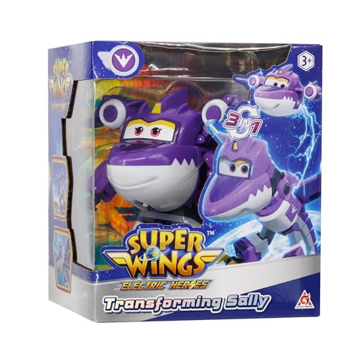 Super Wings Transformer Spielzeug Sally, 2 in 1 Action Figur, 12,7 cm großes Flugzeug-Roboter, Transformer-Spielzeug für Jungen und Mädchen ab 3 Jahren, Purple von Super Wings