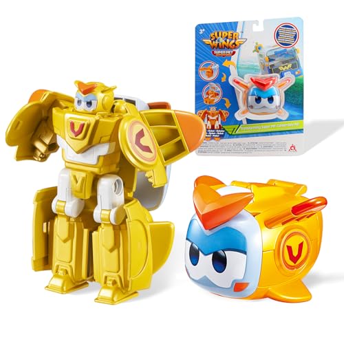 Super Wings Transformations Supercharged Golden Boy Pet, ca. 6 cm große Spiel-Figur für Kinder, Spielzeug-Flugzeug und Roboterfigur für 3+ Jahre Alten Jungen Mädchen von Super Wings