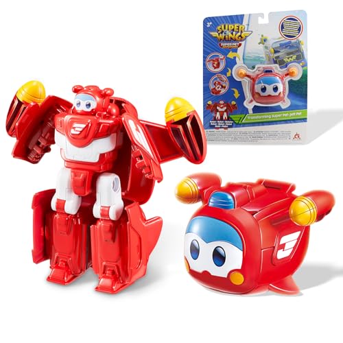 Super Wings Transformations Supercharged Jett Pet, ca. 6 cm große Spiel-Figur für Kinder, Spielzeug-Flugzeug und Roboterfigur für 3+ Jahre Alten Jungen Mädchen von Super Wings