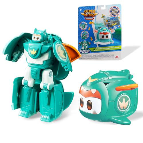 Super Wings Transformations Supercharged Tino Pet, ca. 6 cm große Spiel-Figur für Kinder, Spielzeug-Flugzeug und Roboterfigur für 3+ Jahre Alten Jungen Mädchen von Super Wings