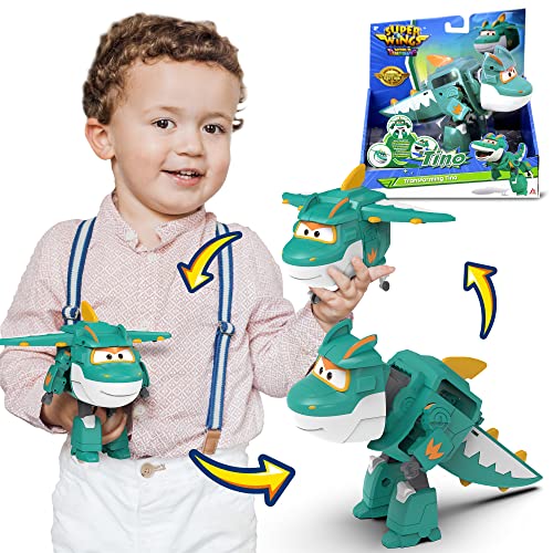 Super Wings Tino Dinosaur 5“ Verwandlung Charakter – Einfache Verwandlung – Geschenkspielzeug für Vorschulkinder ab 3 Jahren, Grün von Super Wings