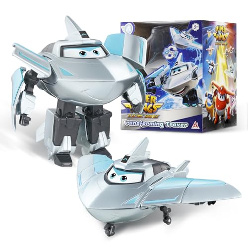 Super Wings Transformations-Flugzeug Supercharged Traver, ca. 12,7 cm große Spiel-Figur für Kinder, Spielzeug-Flugzeug und Roboterfigur für 3+ Jahre Alten Jungen Mädchen, Silver von Super Wings