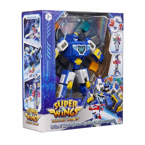 Super Wings 3-in-1 World Space Verwandelnder Roboter mit den Mini Figuren Jett und Dizzy, Verwandlungsspielzeug für Jungen und Mädchen ab 3 Jahren, blau von Super Wings