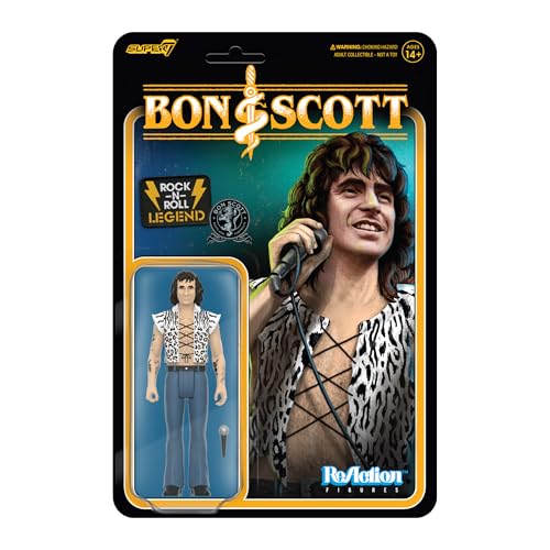 Super7 Bon Scott (Leopardenmuster) – 9,5 cm große Bon Scott Actionfigur mit Zubehör, klassische Rock-Sammlerstücke und Retro-Spielzeug von Super7