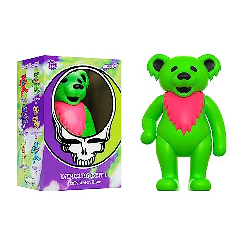 Super7 Grateful Dead Tanzender Bär (leuchtet im Dunkeln) – 9,5 cm große Grateful Dead Actionfigur mit Peg Stand Zubehör, klassische Musik-Sammlerstücke und Retro-Spielzeug von Super7