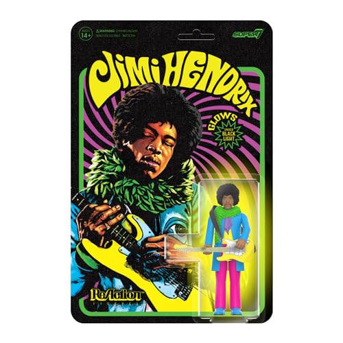 Super7 Jimi Hendrix Blacklight (Are You Experienced) - 9,5 cm Jimi Hendrix Actionfigur mit Zubehör Classic Rock Collectibles und Retro Toys von Super7