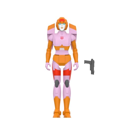 Super7 Transformers Arcee (Pink & Orange) – 9,5 cm Transformers Actionfigur mit Zubehör, klassische Cartoon-Sammlerstücke und Retro-Spielzeug von Super7