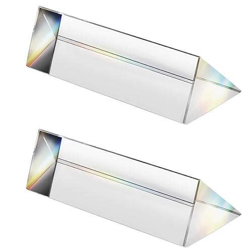 2 Stück Kristall-Dreiecksprisma, 25 x 100 mm, K9-Kristall-Dreiecksprisma, Fotografie-Dreiecksprismen-Refraktor, klare Linse für Lichtspektrumphysik, Regenbogen-Effekt-Foto von Supertool