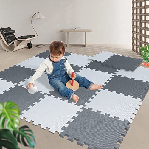 Schaumstoffmatte für Babys, Puzzlematte, Schaumstoff, für Kinder, Baby, Matte, zum Krabbeln, 30 x 30 x 1 cm (36 Platten – weiß + dunkelgrau) von Supfine