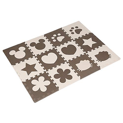 Spielmatte Baby Puzzleteppich, Schaumstoff, Baby, 12-teilig, Baby-Schaumstoff, mit 6 Cartoon-Motiven, Schadstofffrei Eva, 30x30×1cm (Beige-12 Teile) von Supfine