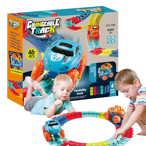 Anti Car Track Set with LED Light-Up Race Car | Changeable Track Car Track Toys,2023 New Flexible Changeable Track with Race Car,Children's Educational Puzzle Track Car Set Toys for Kids von Suphyee