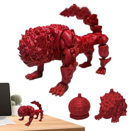 Suphyee 3D-gedruckte Löwe-Figur, 3D-Gedruckter Löwe-Fidget | Flexible Gelenke Löwe Actionfigur Spielzeug mit Ball,3D-gedruckte bewegliche Schreibtischbegleiter-Figur, Heimdekor-Ornament für von Suphyee