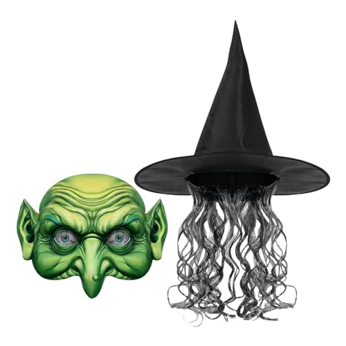 Suphyee Halloween-Hexenhut-Set, Hexenhut-Kostüm für Frauen,Halloween-Hexe-Kostüm-Set - Rollenspiel-Hexe-Gesichtsbedeckung für Frauen, Kostüm-Requisiten für Maskerade von Suphyee